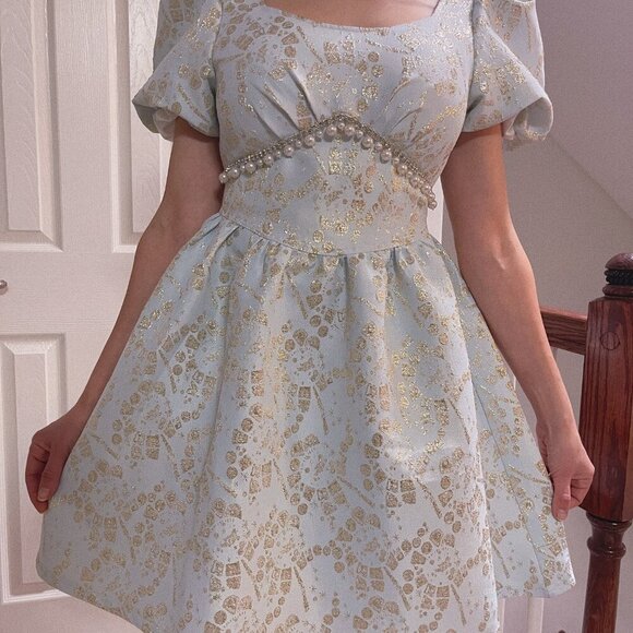 Light Blue Mini Puff Sleeve Dress - Picture 7 of 10